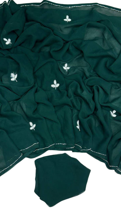 Emerald Green Soft Georgette Cut Dana Work Saree