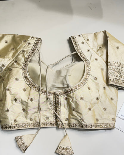 Banarashe Off-White Raw Silk Bridal Blouse with Floral Zari Borders