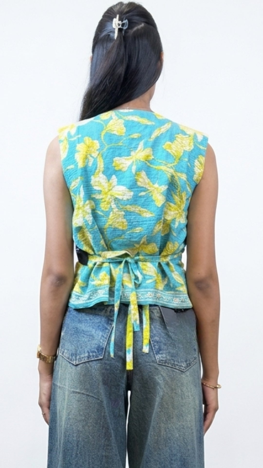 Banarashe Printed Cotton V-Neck Waistcoat Top