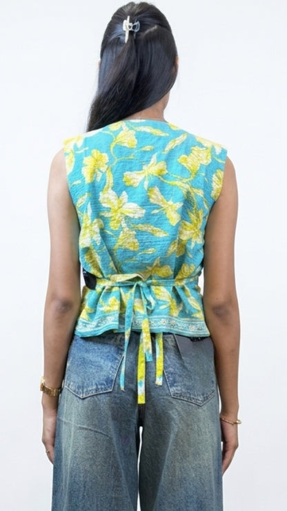 Banarashe Printed Cotton V-Neck Waistcoat Top