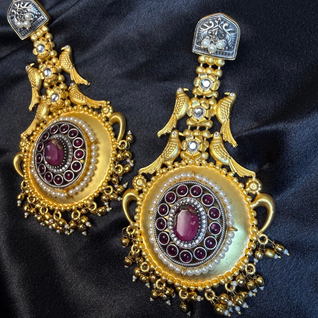 Antique Gold Bird Design Earrings for Women  Temple Jewellery Long Earrings kashmiri jhumka