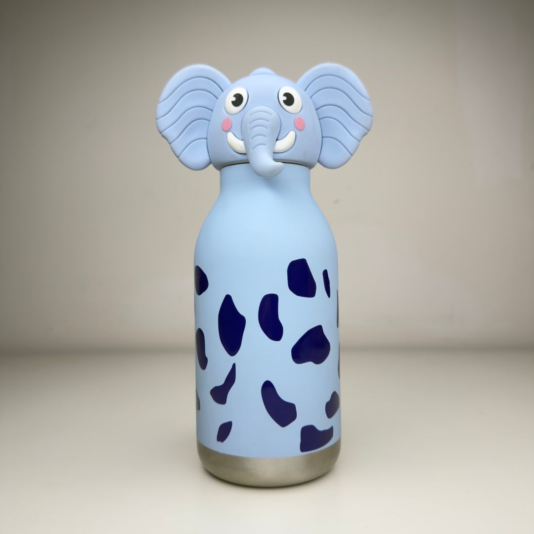 Stainless Steel Water Bottle with Straw & Removable Silicone Elephant Lid for Kids & Teens