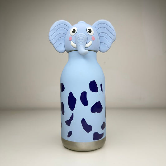 Stainless Steel Water Bottle with Straw & Removable Silicone Elephant Lid for Kids & Teens