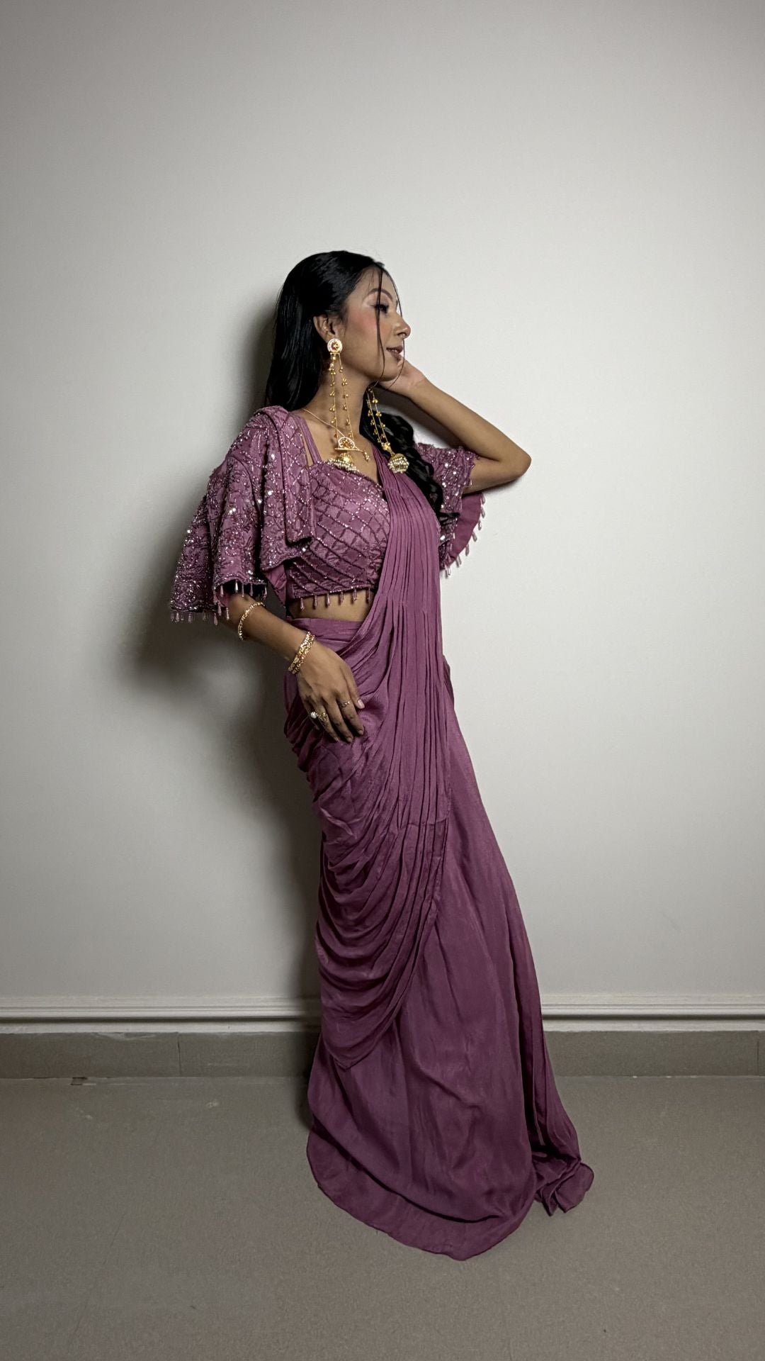 Mauve Designer Draped Saree