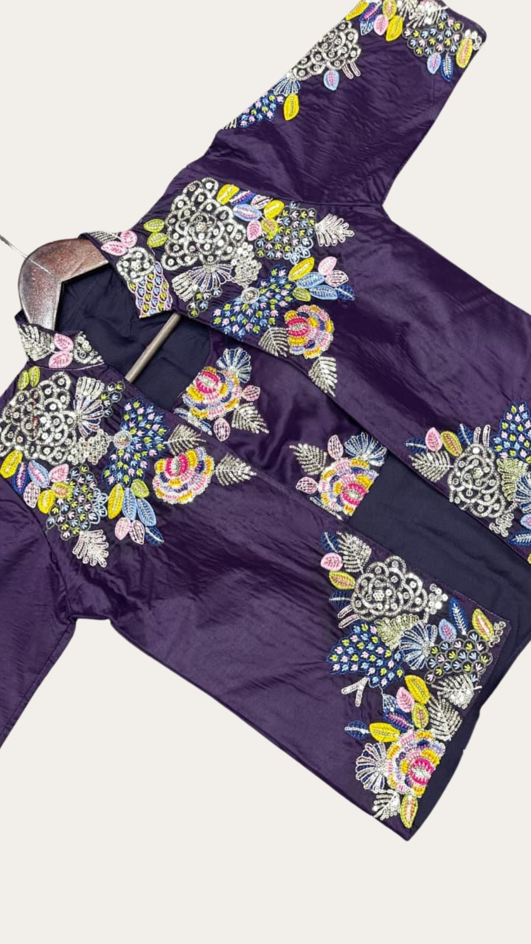 Ready-to-Wear Plum Saree Set with Intricate Embroidery Jacket