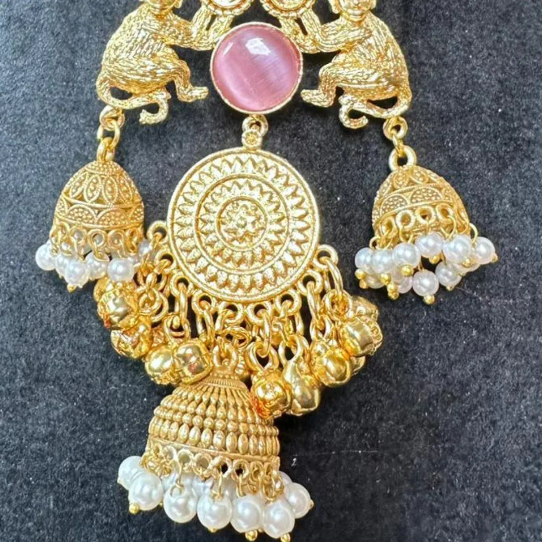 Banarashe Heritage Temple Earrings Red & Pink Gemstone - Baranashe - Banarashe Heritage Temple Earrings Red & Pink Gemstone