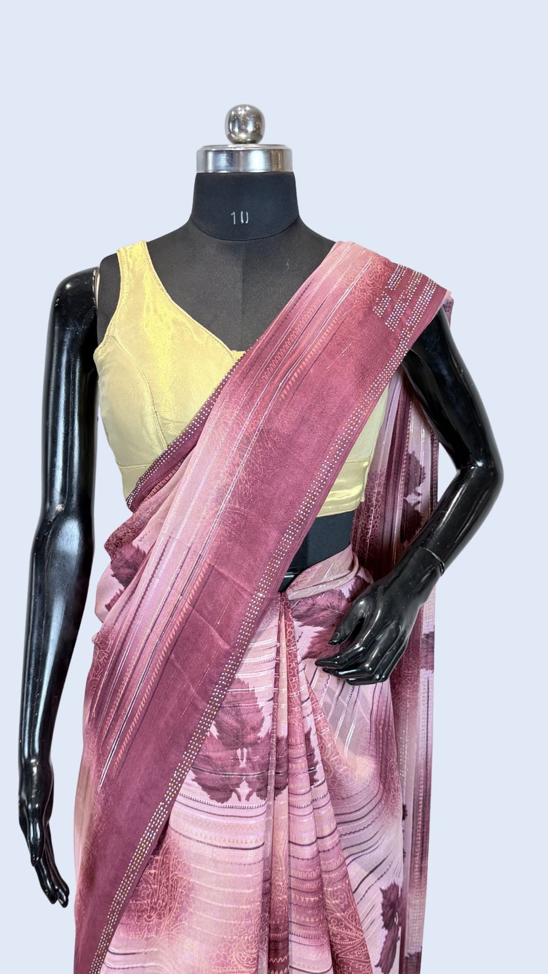 Mauve Pink Printed Synthetic Saree with Leaf Print