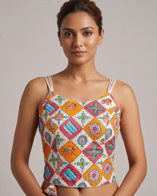 Banarashe Ivory Multi-Color Elephant Embroidered Blouse