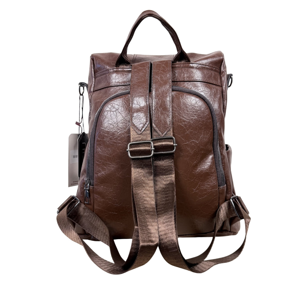 Elegant Brown Leatherette Backpack for Women