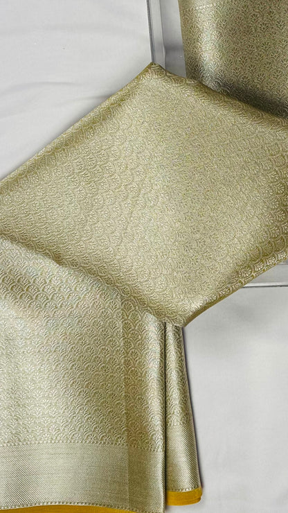 Light Yellow and cream banarasi crush tissue saree