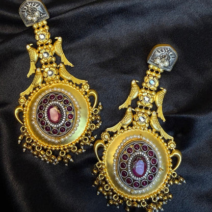 Antique Gold Bird Design Earrings for Women  Temple Jewellery Long Earrings kashmiri jhumka