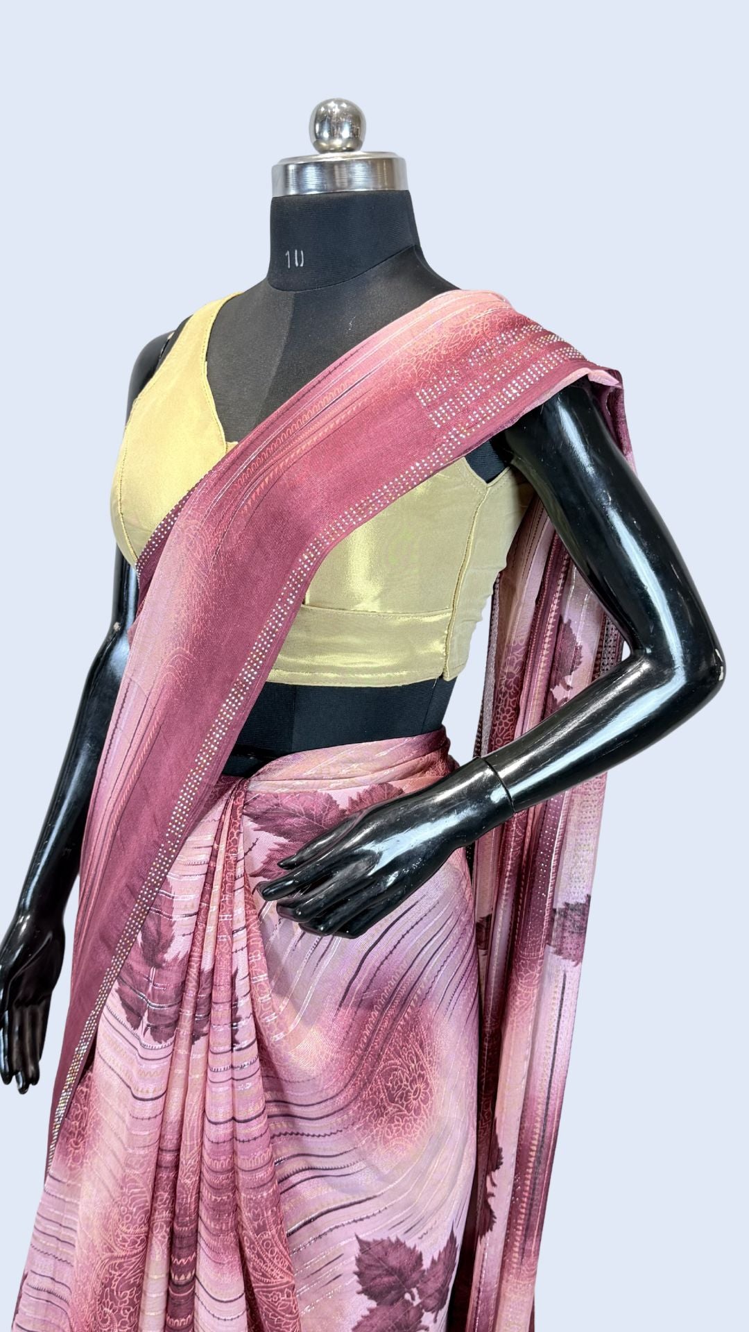 Mauve Pink Printed Synthetic Saree with Leaf Print