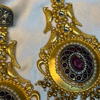 Antique Gold Bird Design Earrings for Women  Temple Jewellery Long Earrings kashmiri jhumka