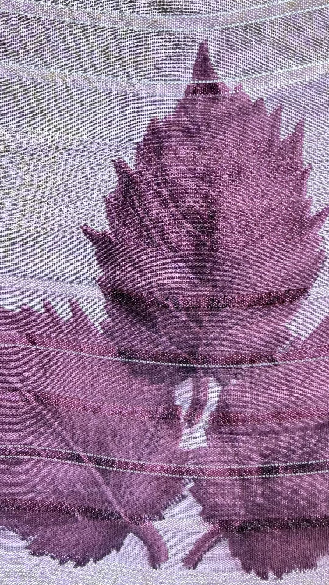 Mauve Pink Printed Synthetic Saree with Leaf Print