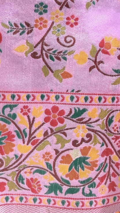 Lavender Banarasi Cotton Saree with Floral Meenakari Weaving