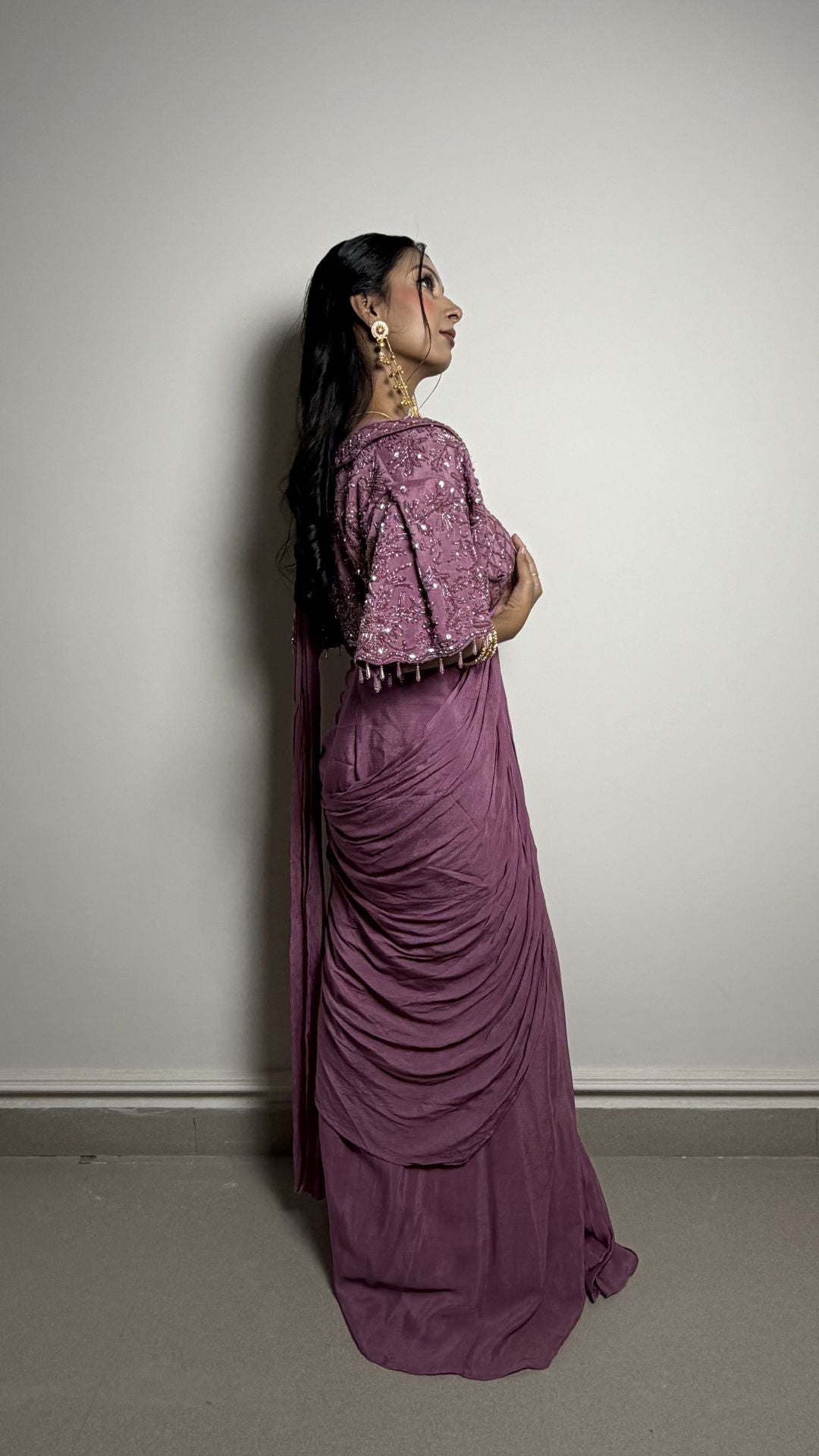 Mauve Designer Draped Saree