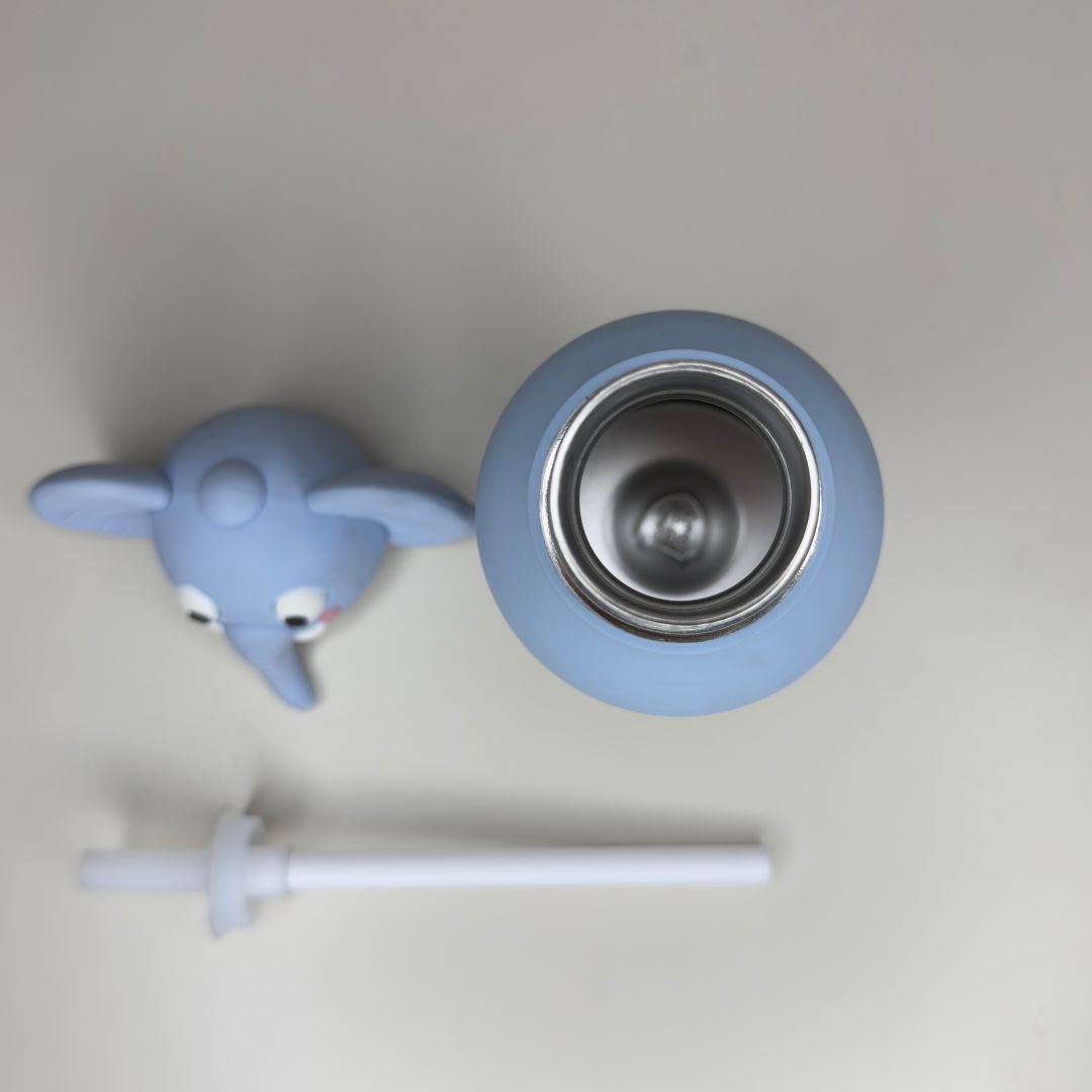 Stainless Steel Water Bottle with Straw & Removable Silicone Elephant Lid for Kids & Teens