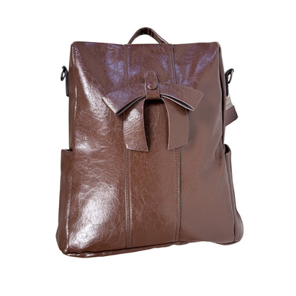 Elegant Brown Leatherette Backpack for Women