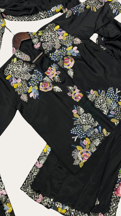 Ready-to-Wear Black Saree Set with Intricate Embroidery Jacket