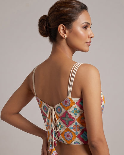 Banarashe Ivory Multi-Color Elephant Embroidered Blouse