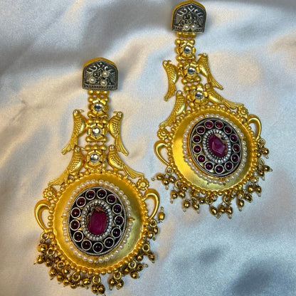 Antique Gold Bird Design Earrings for Women  Temple Jewellery Long Earrings kashmiri jhumka