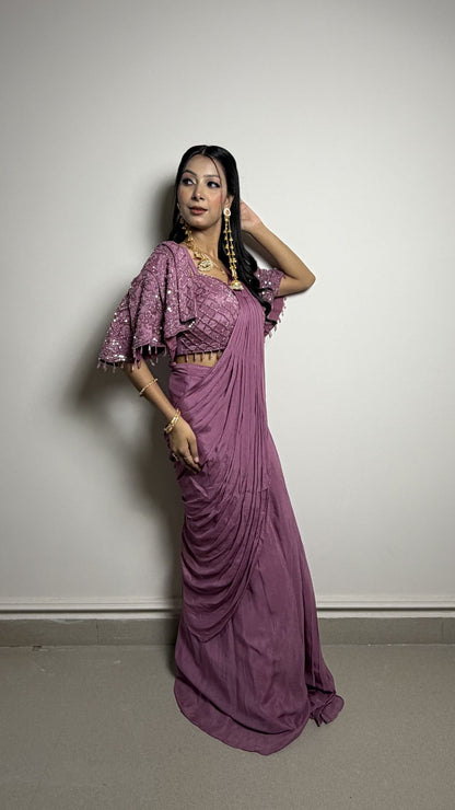 Mauve Designer Draped Saree
