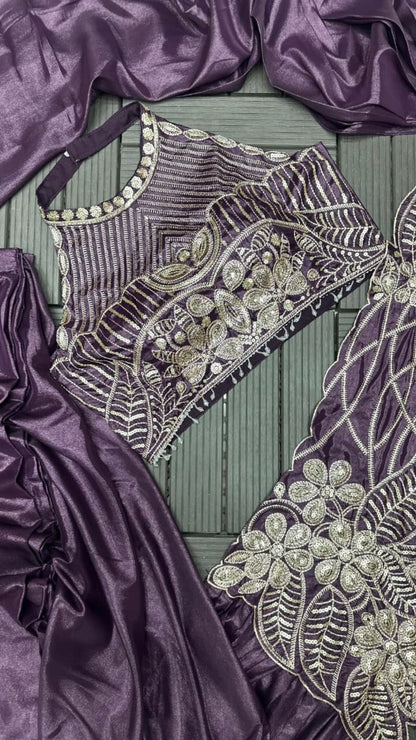 Purple Embroidered Ready-to-Wear Saree