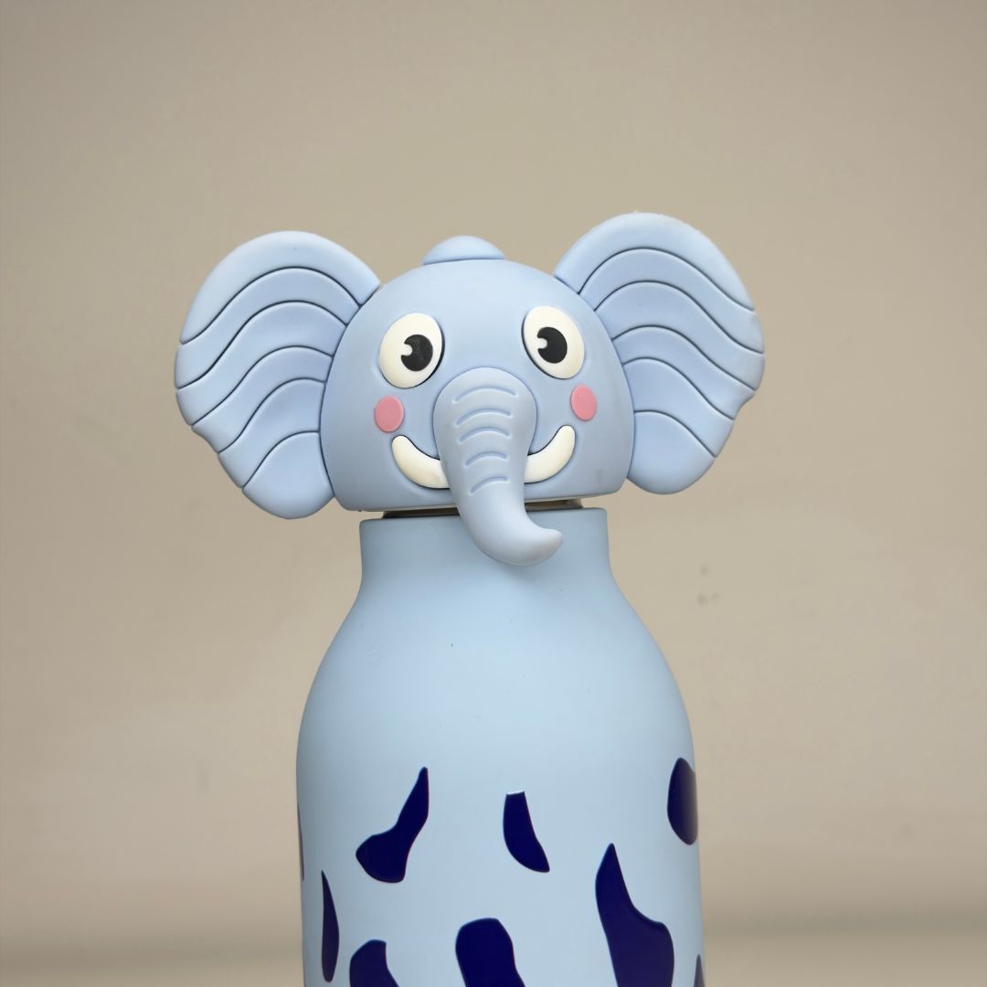 Stainless Steel Water Bottle with Straw & Removable Silicone Elephant Lid for Kids & Teens