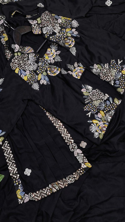 Ready-to-Wear Black Saree Set with Intricate Embroidery Jacket