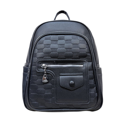 Premium Black Textured Leatherette Backpack for Women