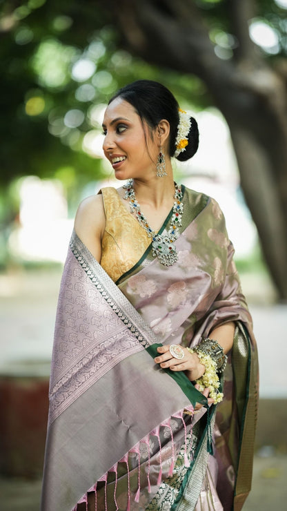 Cotton Zamdani Plain Saree – Purple with Green Border