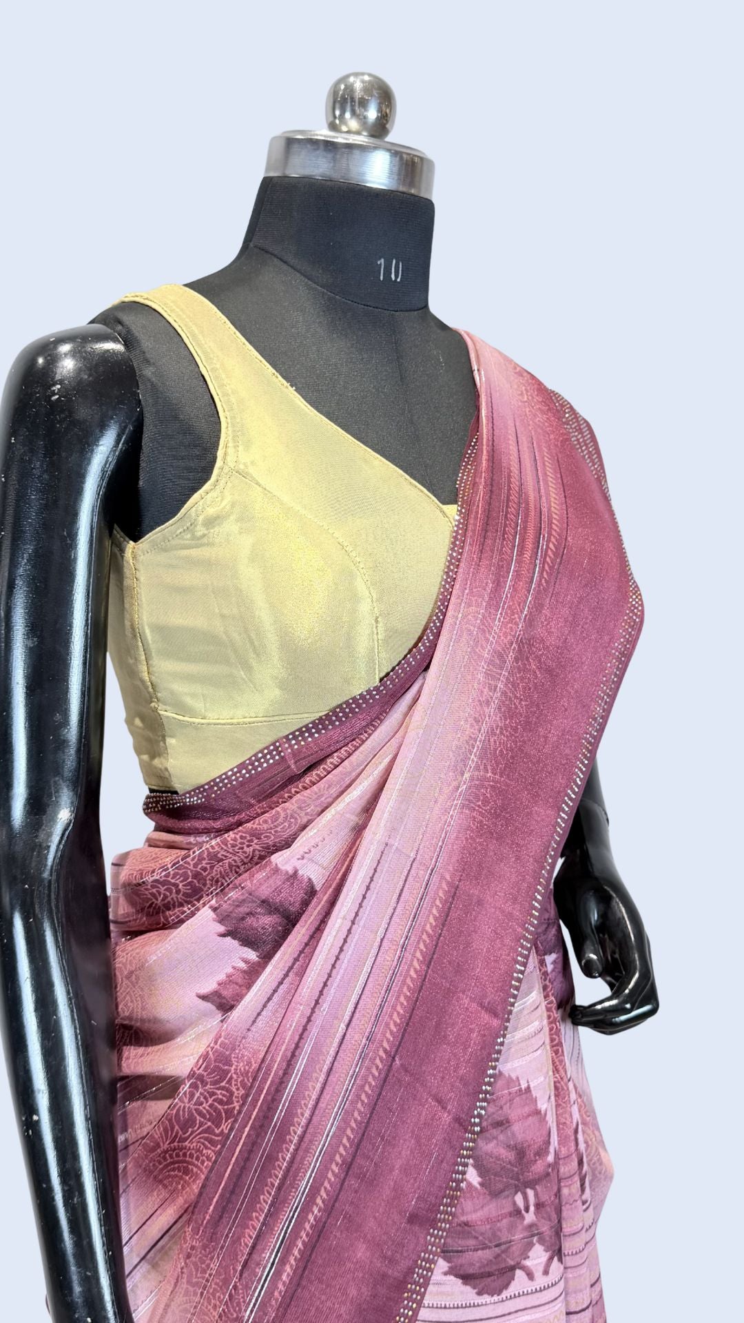 Mauve Pink Printed Synthetic Saree with Leaf Print