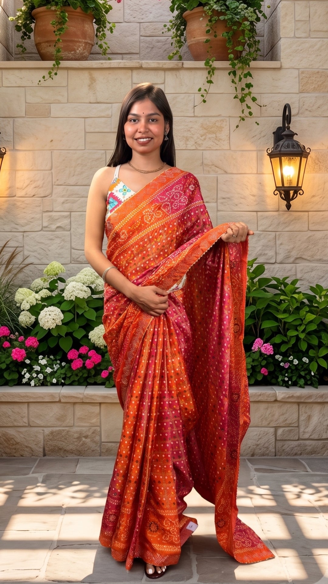 The Radiant Orange & Pink Bandhani Saree by Banarashe