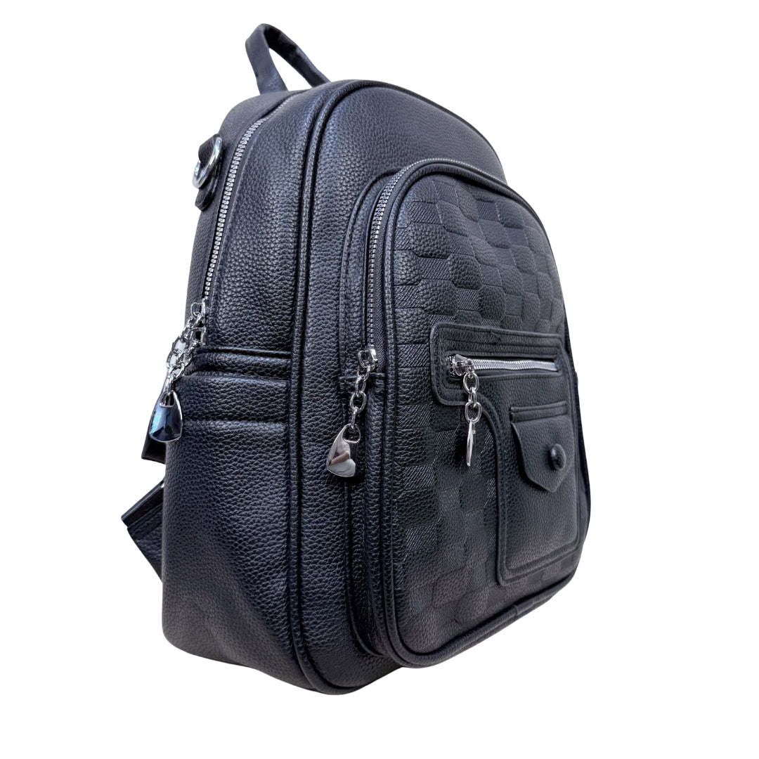 Premium Black Textured Leatherette Backpack for Women