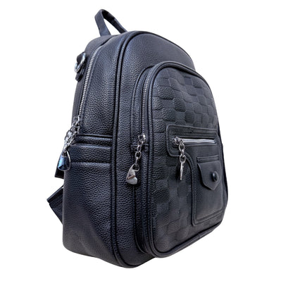 Premium Black Textured Leatherette Backpack for Women