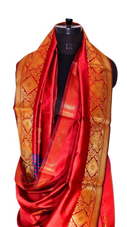Red with Golden Border Contrast Banarasi Silk Saree