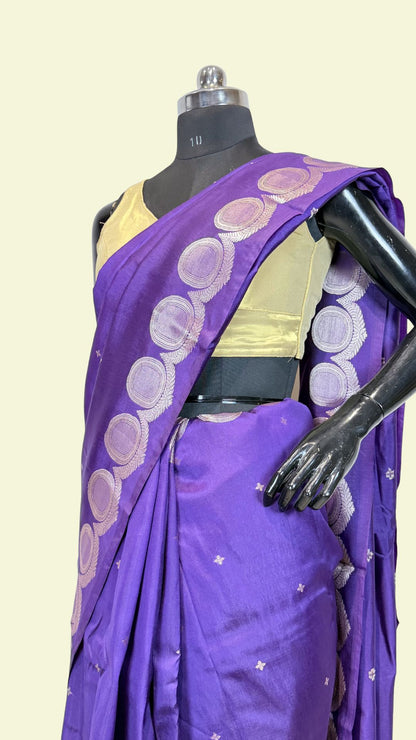 Royal Purple Raw Mango Silk Saree with Floral Weaving