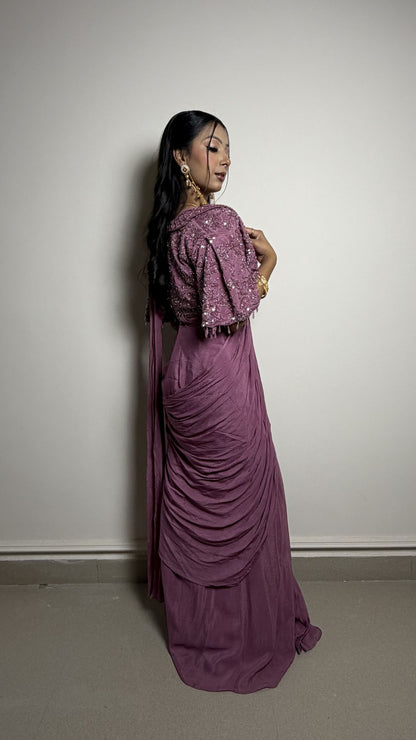 Mauve Designer Draped Saree