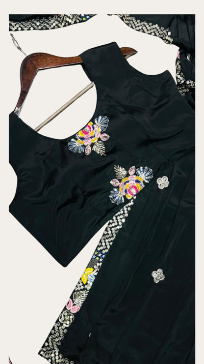 Ready-to-Wear Black Saree Set with Intricate Embroidery Jacket