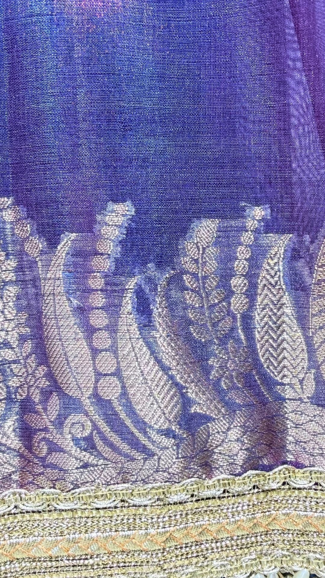 Purple Tissue Saree with Rich Zari Border & Moti Lace