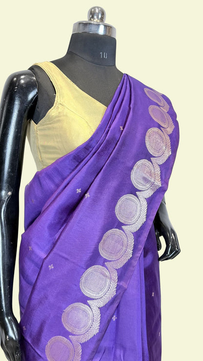 Royal Purple Raw Mango Silk Saree with Floral Weaving