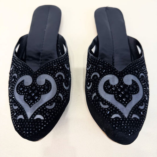 Women's Black Beaded Jutti Mules