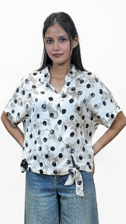 Women’s White Floral Printed Tie-Up Top
