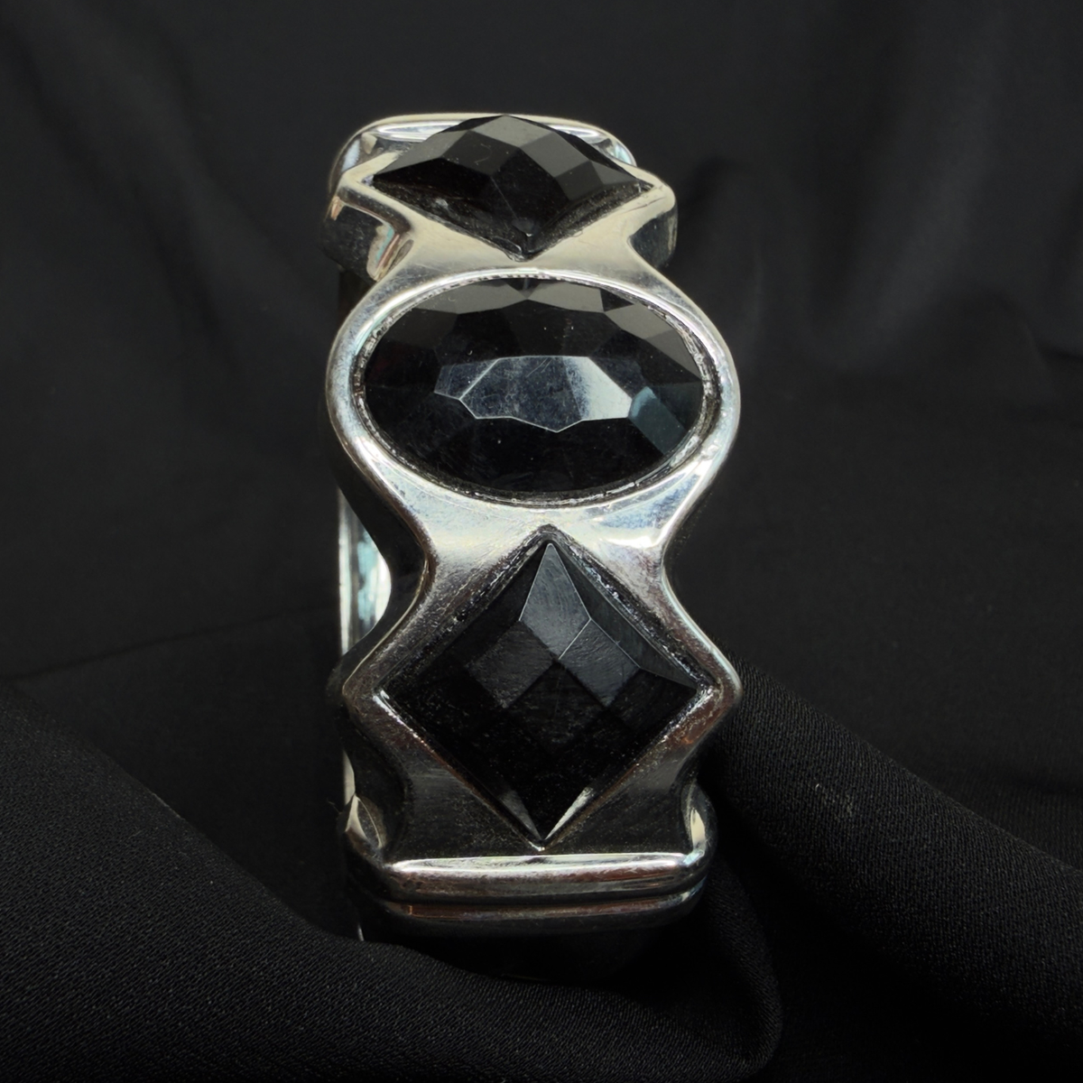 Black Stone Silver Tone Bracelet