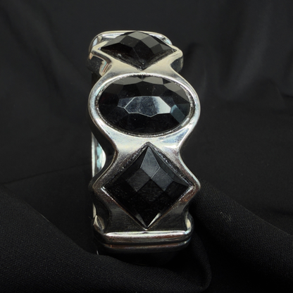 Black Stone Silver Tone Bracelet