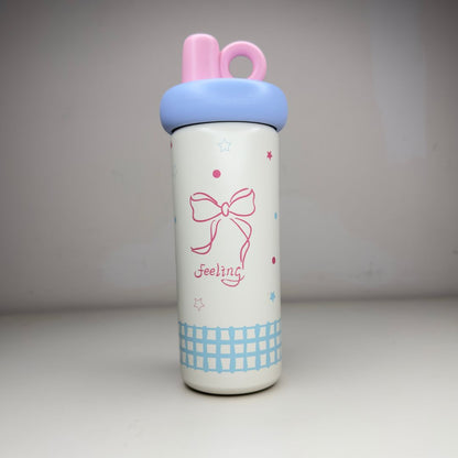 Stainless Steel Insulated Water Bottle with Straw & Silicone Grip Handle for Kids & Teens
