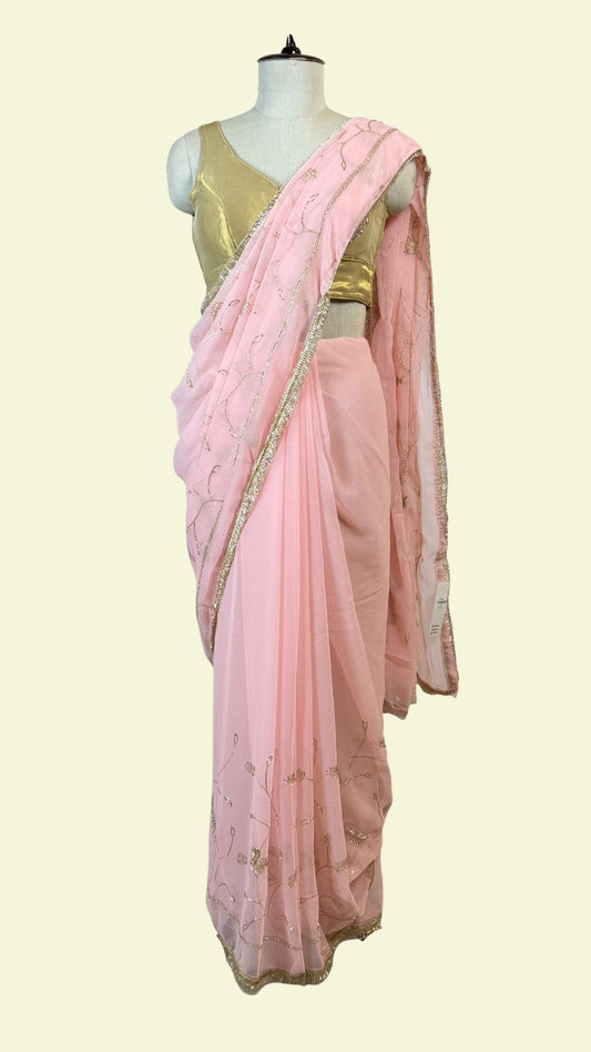 Baby Pink Chiffon Saree for Women