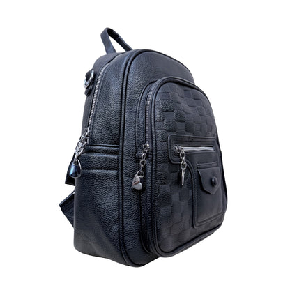 Premium Black Textured Leatherette Backpack for Women