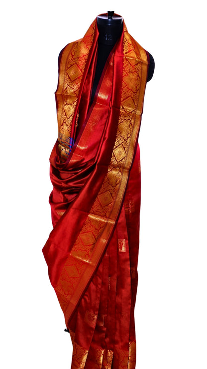 Red with Golden Border Contrast Banarasi Silk Saree