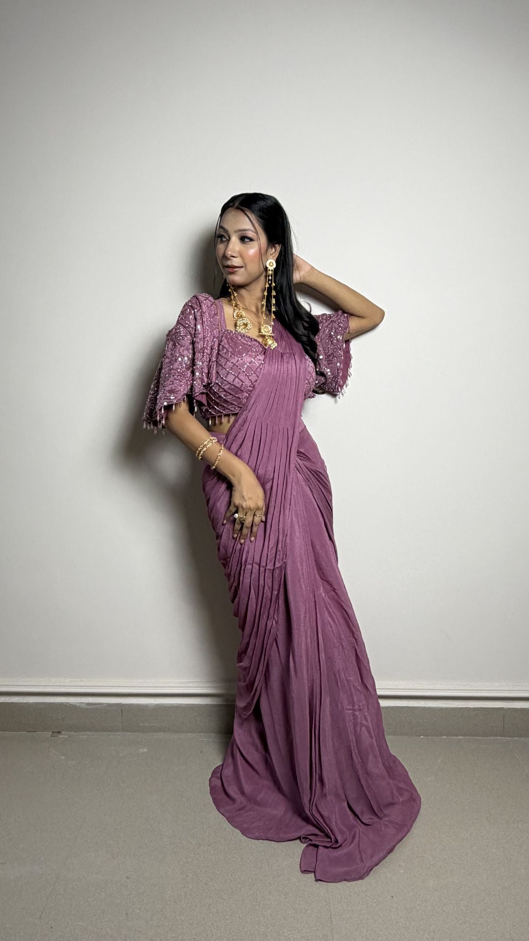 Mauve Designer Draped Saree